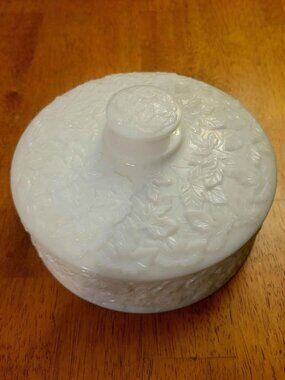 Vintage Westmoreland Milk Glass Chocolate Box/Candy Dish Maple Leaf Pattern